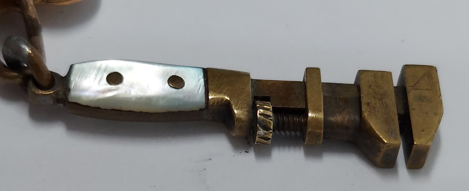 VTG Antique Miniature monkey Wrench works watch Fob charm Gold Filled Chain Clip