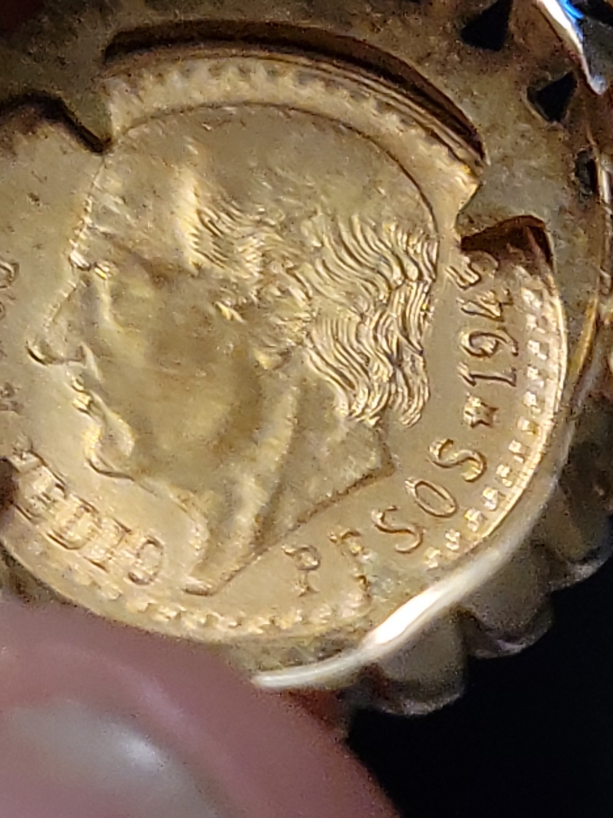 Genuine Mexican Dos Pesos Gold Coin set in a 14K Yellow Gold Ring