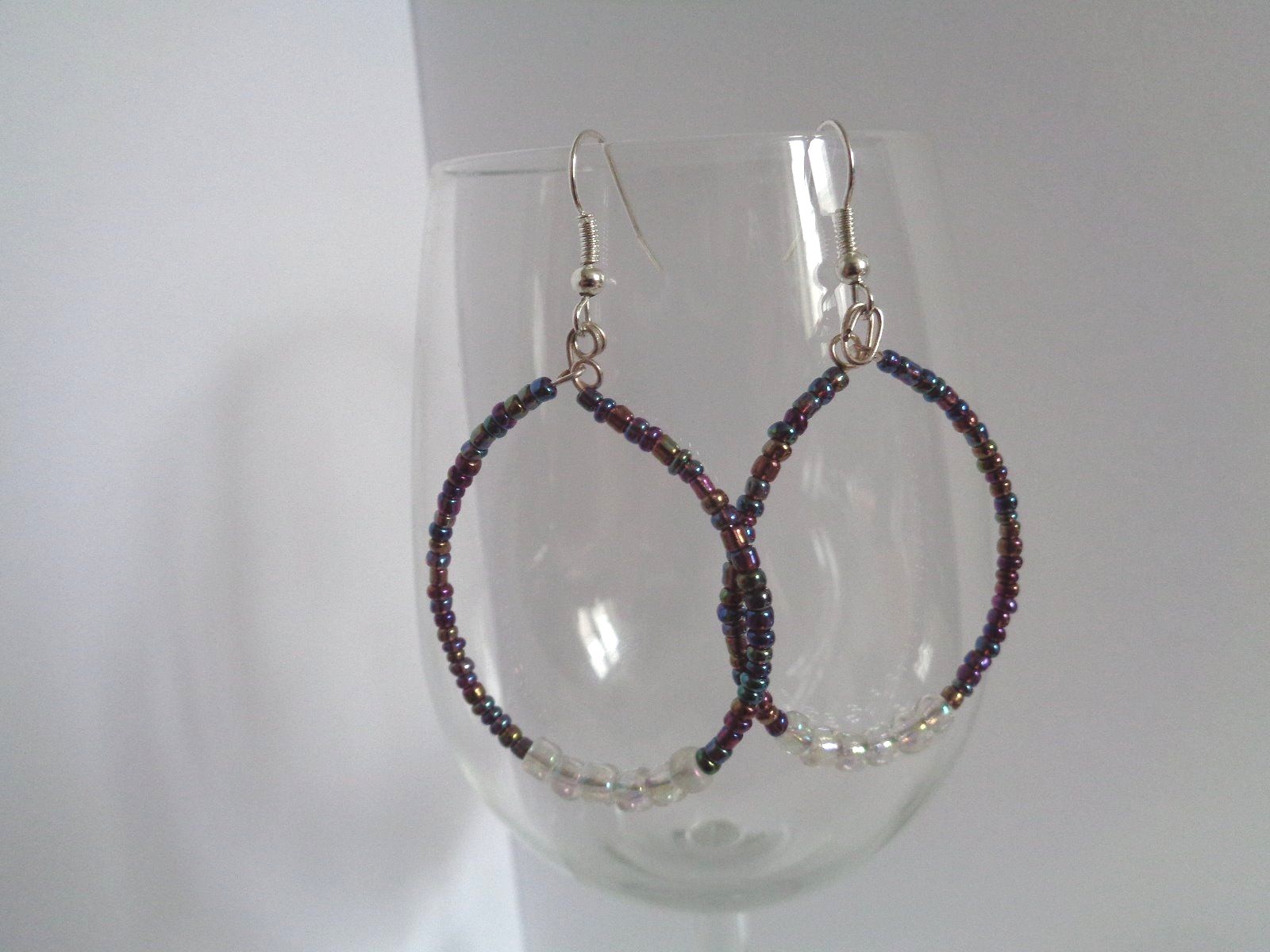 Rainbow black beaded hoop earrings gift present party prom night out