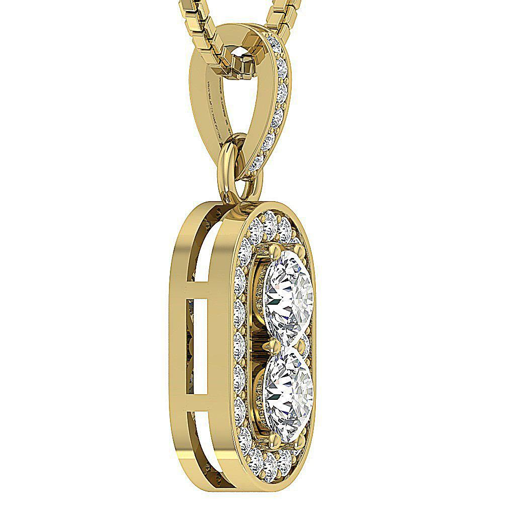 Forever Us 2 Stone Real Diamond Halo Pendant I1 G 0.90 Carat White Gold 0.85Inch