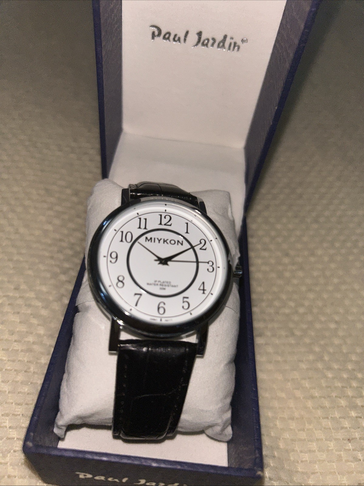 Miykon Women’s Silver Watch Large Face on a Black Leather Band New!