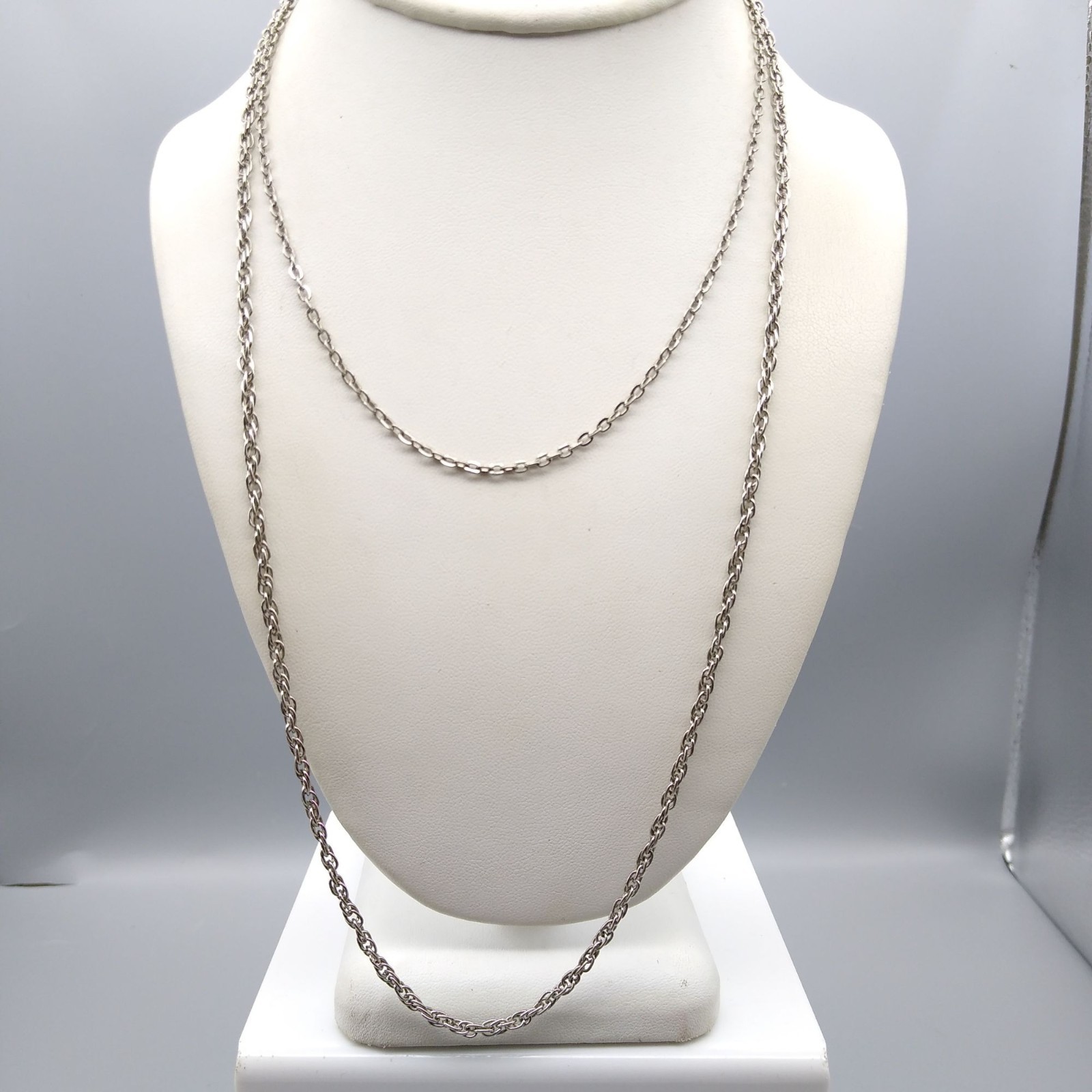 Vintage Double Strand Chain Necklace, Silver Tone Basic Perfect for Layering