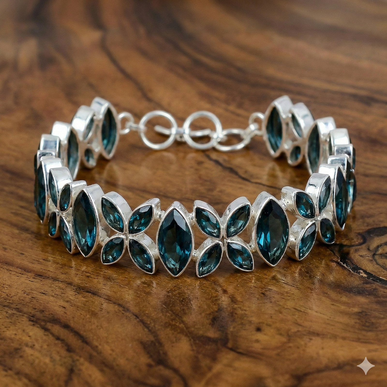 London Blue Topaz Gemstone Handmade 925 Sterling Silver Jewelry Chain Bracelet
