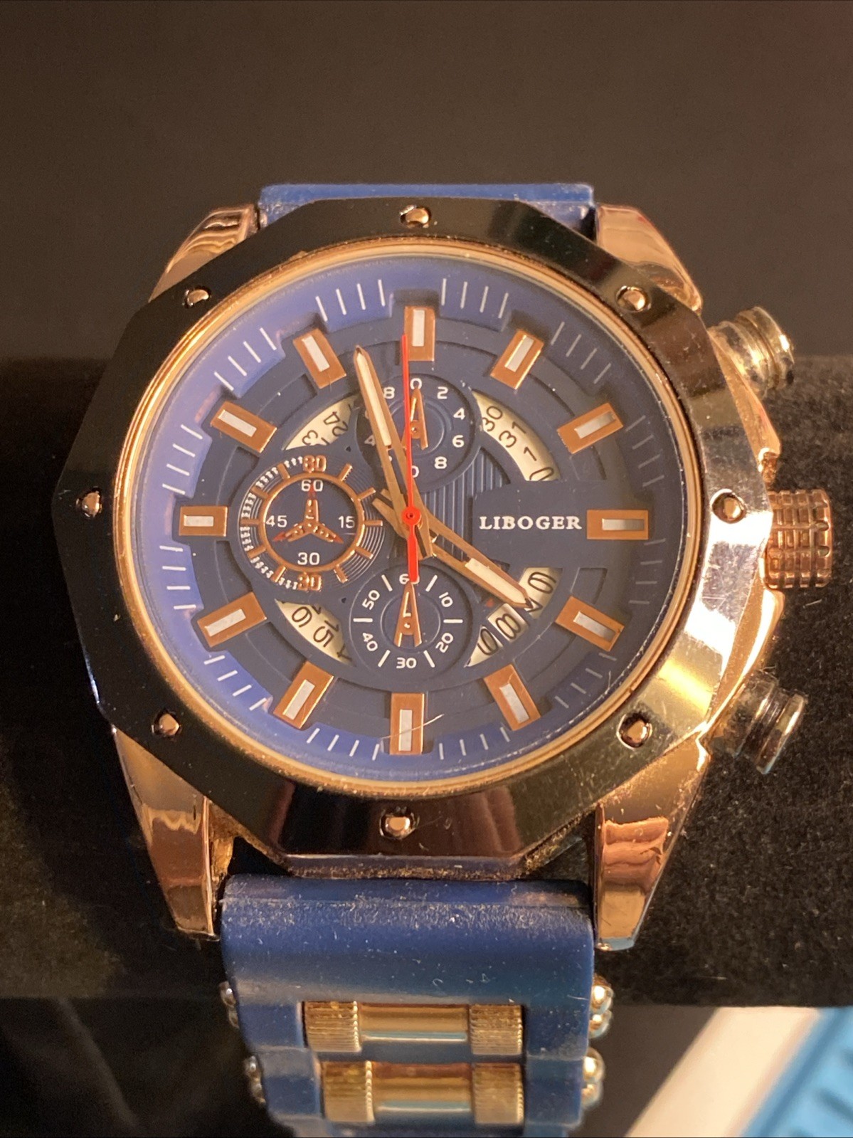 Liboger, Quartz, Blue/ Gold, Men’s Watch W Comfort Band Sport New Battery