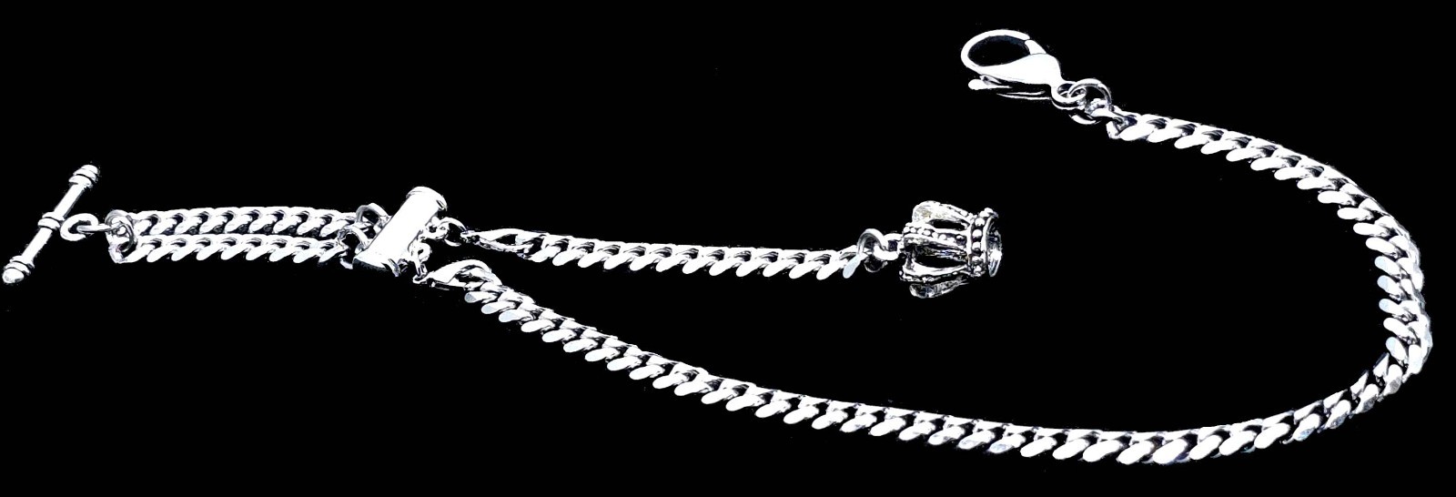Stainless Steel Pocket Watch Chain With Ornate Fob and Magnet Sliding Tube