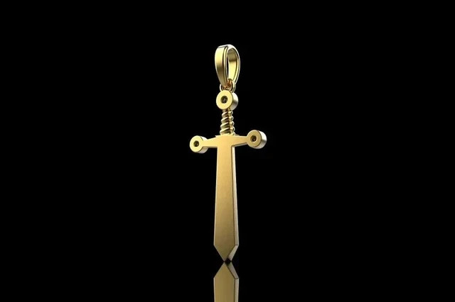 1.50Ct Round Cut Lab Created Diamond Unisex Sword Pendant 14K Yellow Gold Plated