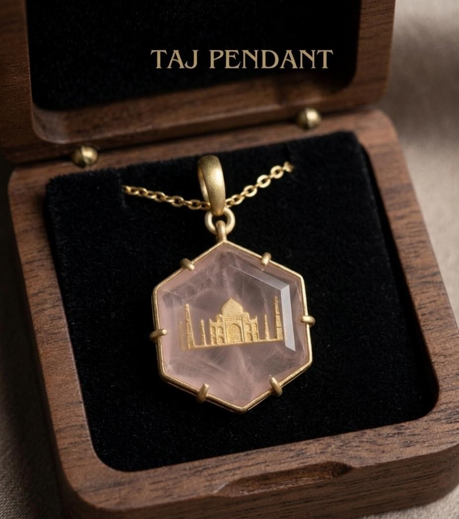 Natural Rose Quartz Taj mahal Pendant 925 sterling silver gold plated pendant