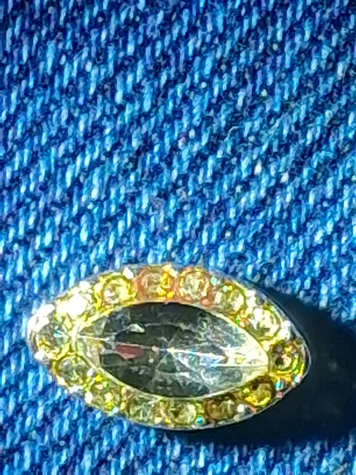Gold Tone Oval Pin 1.5 Carat Marquette Cut Diamond / Stone Cluster Setting