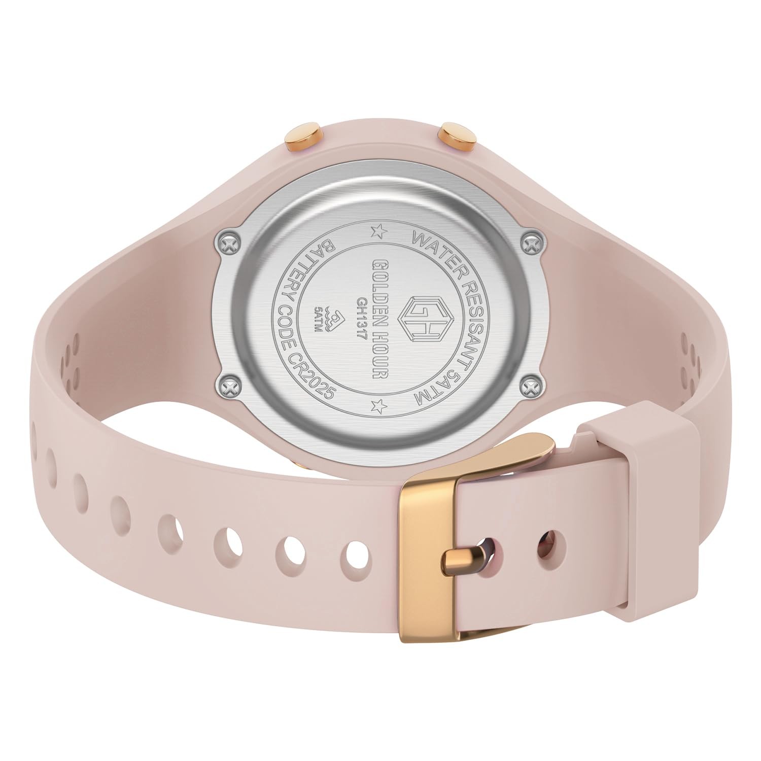 Digital Chronograph Watch Women 38mm Rose Gold Waterproof Silicone Strap Alarm