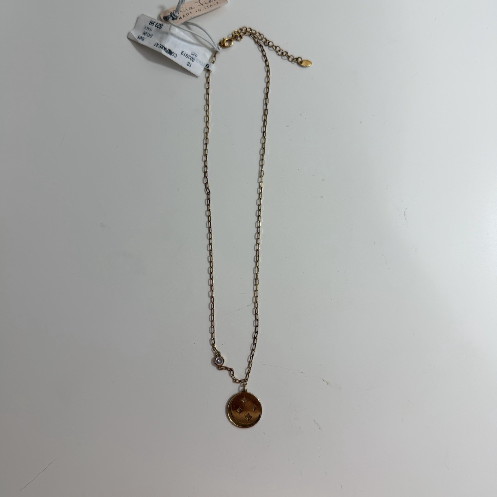 Mia Fiore Made In Italy Crescent Moon W/Stars Pendant 18KT Gold Plated Necklace