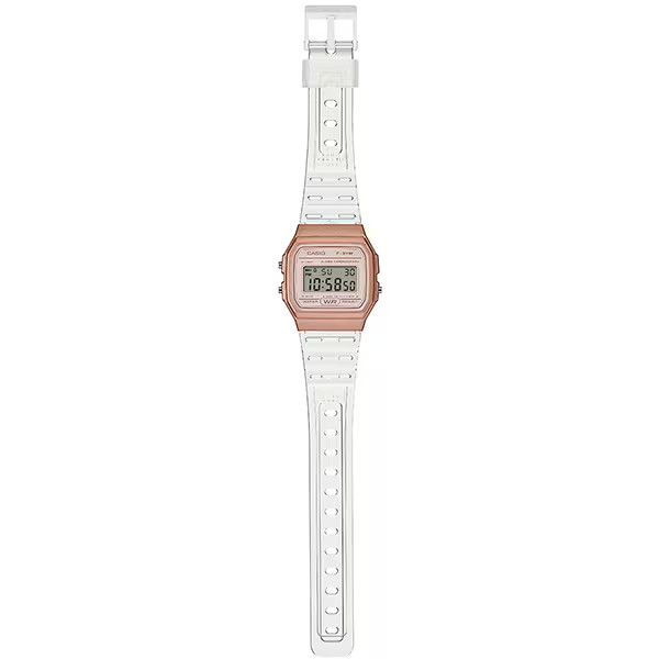 Casio F-91WS-7A3 Digital Watch Transparent Resin Strap Rose Gold Colour – New