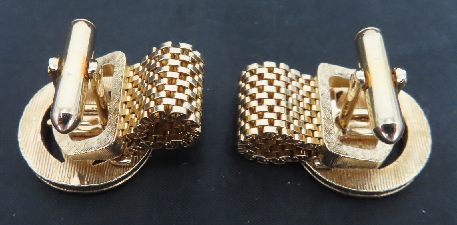 Vintage SWANK Cuff Links Genuine Tiger’s Eye Wraparound Mesh Chain Watchband