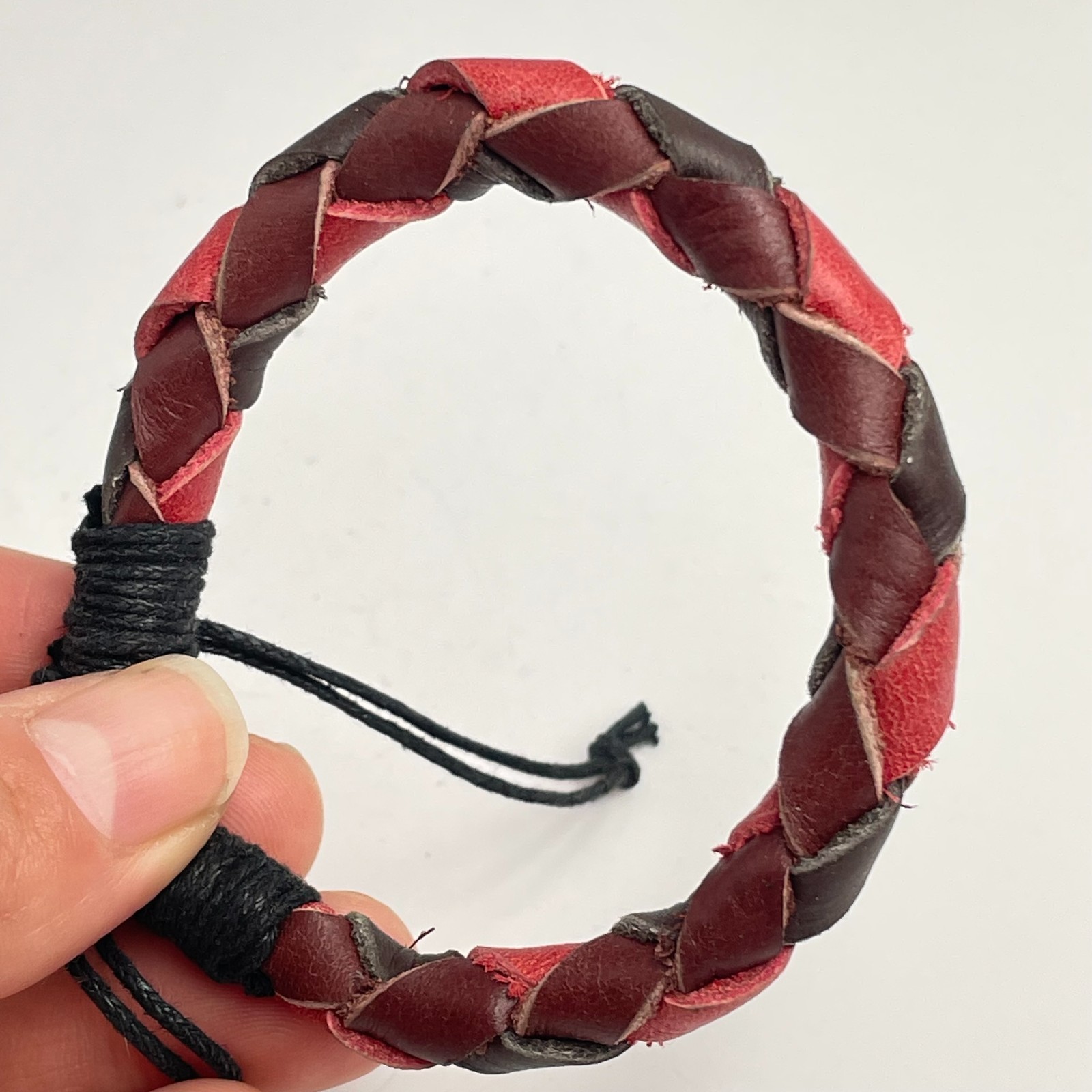 Vintage 90s Braided Leather Bracelet Boho Minimalist Adjustable Fashion Jewelry