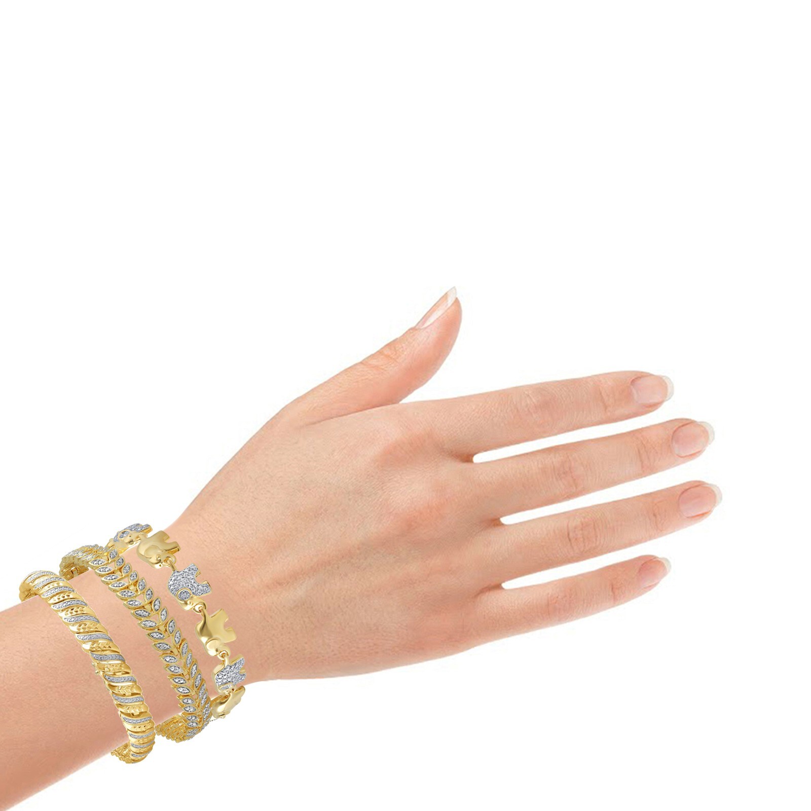 14K Yellow Gold over Brass Diamond Accent Bracelet (Leaf, Elephant, S Design)