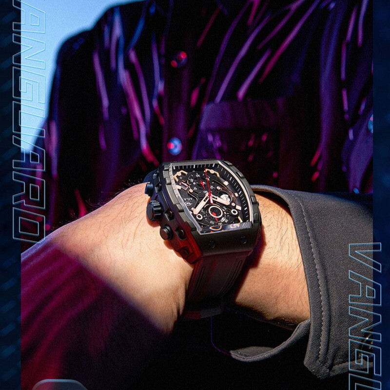 AILANG Men’s Tonneau Calendar Luminous Chronograph Automatic Mechanical Watch
