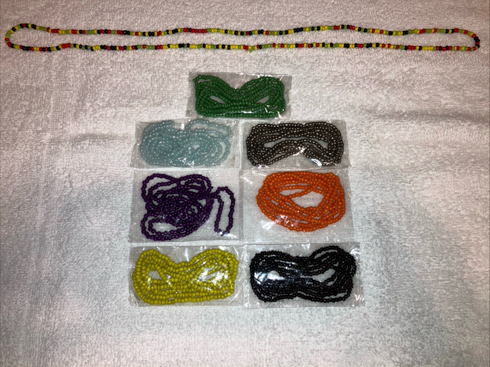 Women’s Elastic Waist Beads, 8 Total, Can Wear as Bracelets or Anklets, 30 in