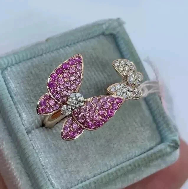 Lab Created Pink Sapphire 2Ct Round Pretty Butterfly Ring 14K Rose Gold Plated