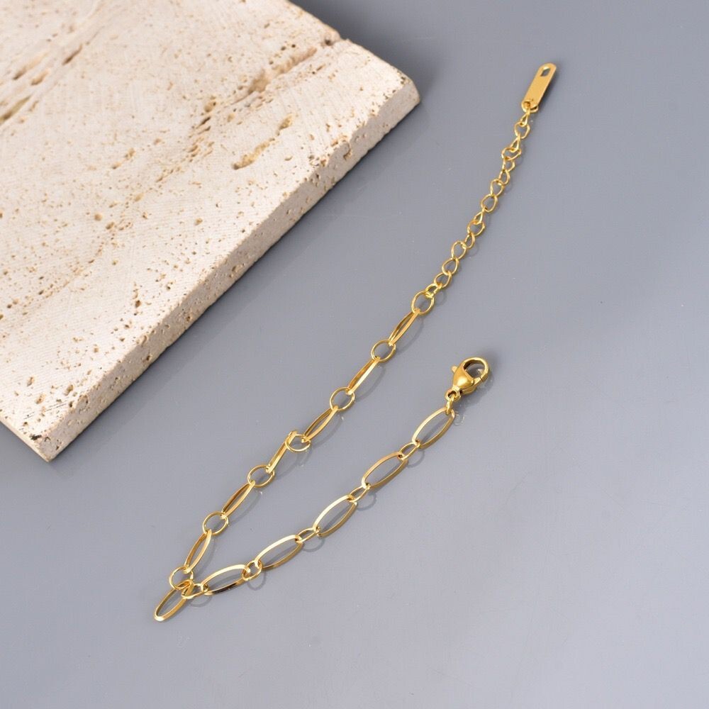 Fashion Women 18K Gold Plated Paper Clip Rolo Chain Bracelet Bangle Anti-tarnish