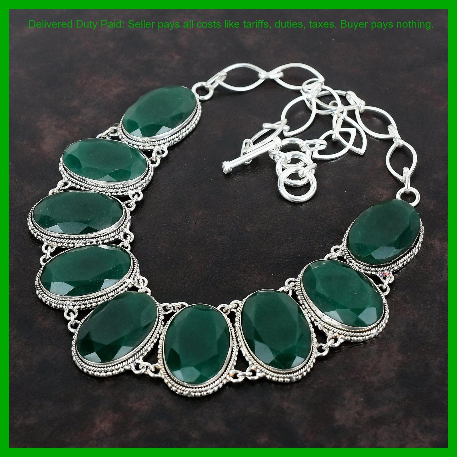 925 Silver Zambian Emrald Stone Engagement Vintage Daughter Gift Chain Necklace