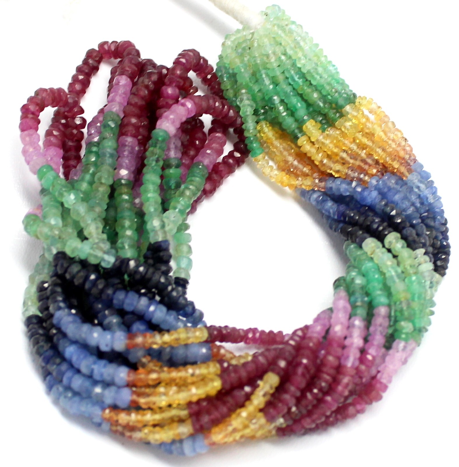 AAA Multi Precious Faceted Rondelle Beads | Ruby, Emerald, Yellow Sapphire 3/4mm