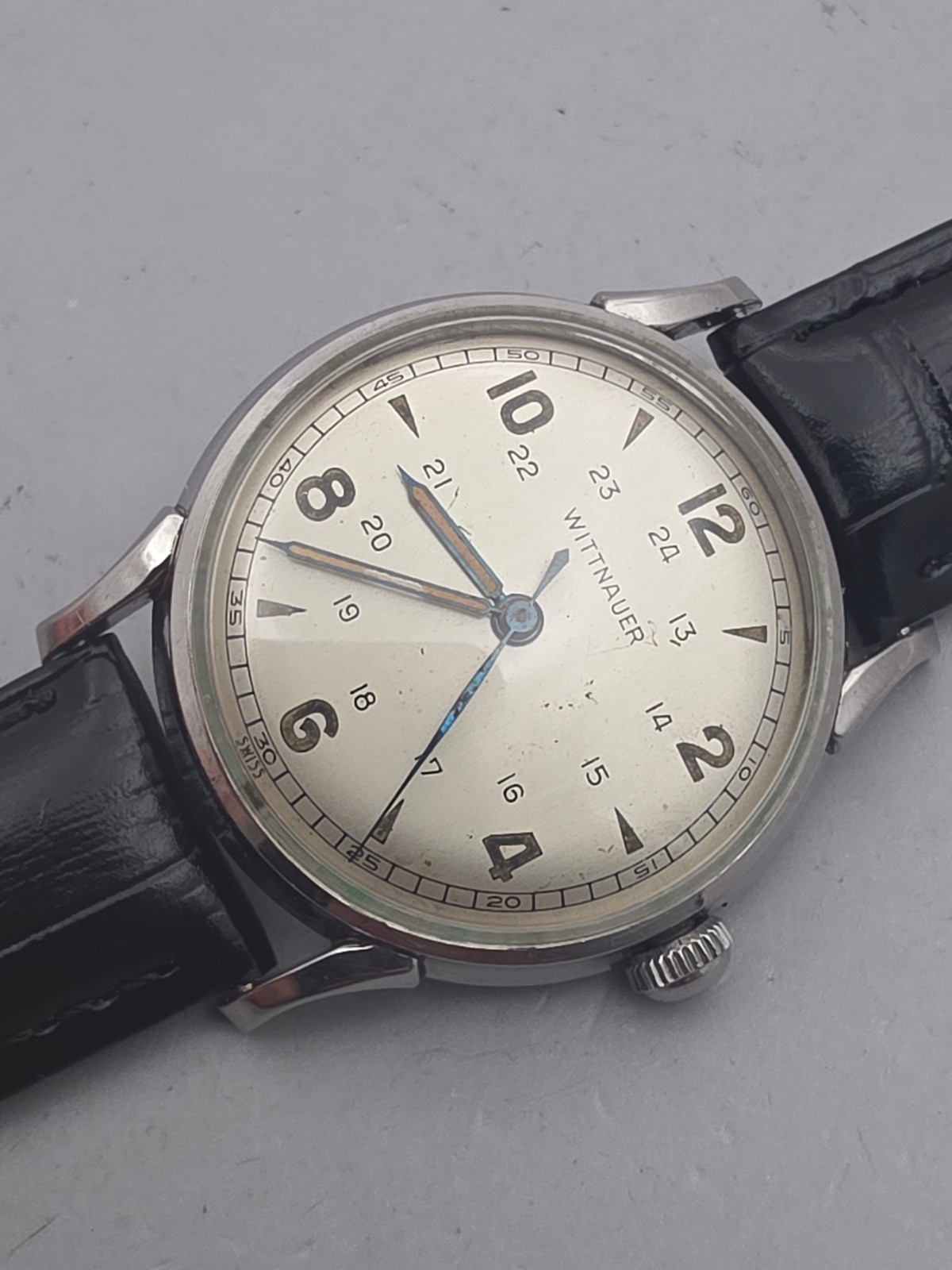 Vintage WITTNAUER men’s manual wind watch Military Style 24H dial 1950s