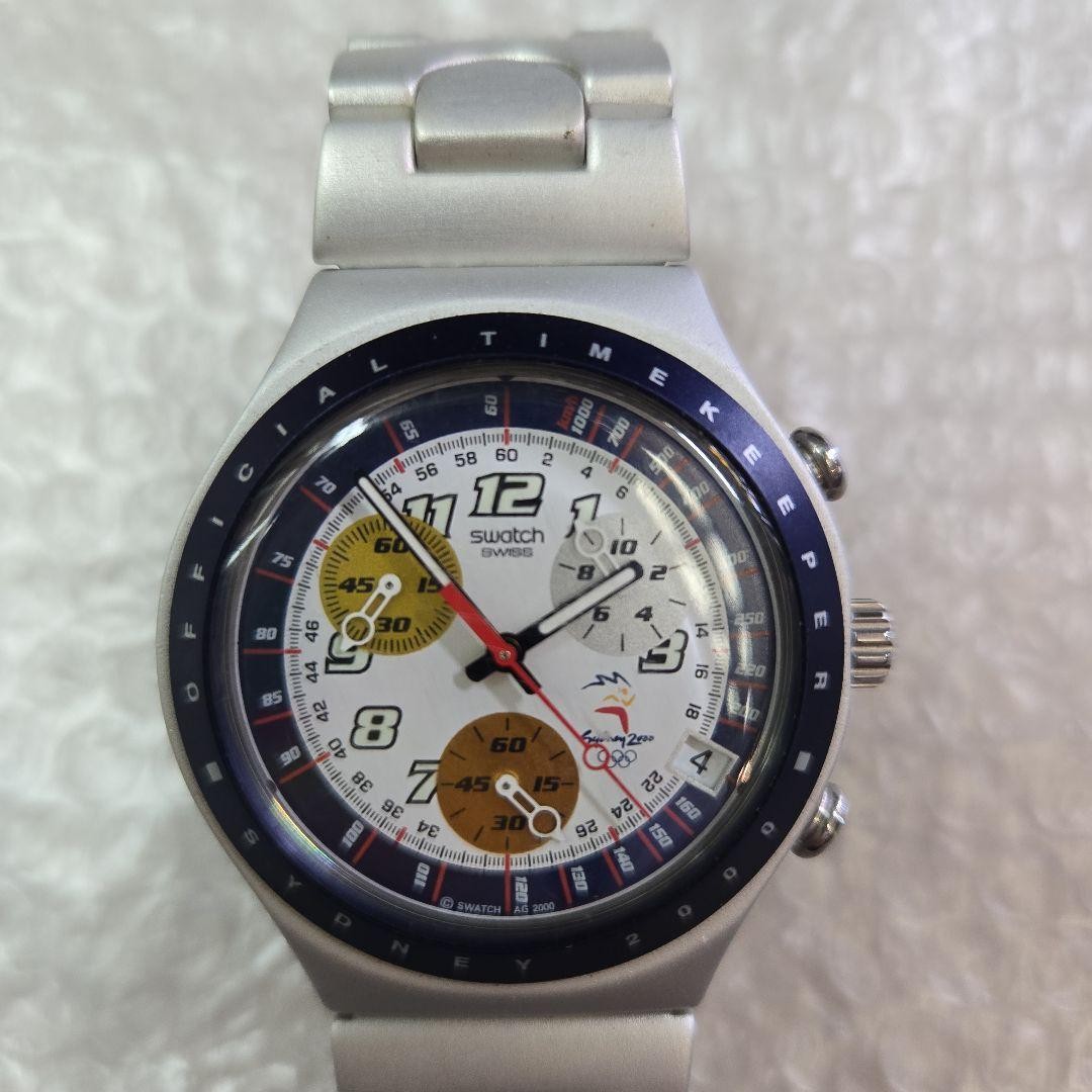 Swatch Olympic Chronograph Irony White Dial 17cm Band Working Silver Used Watch
