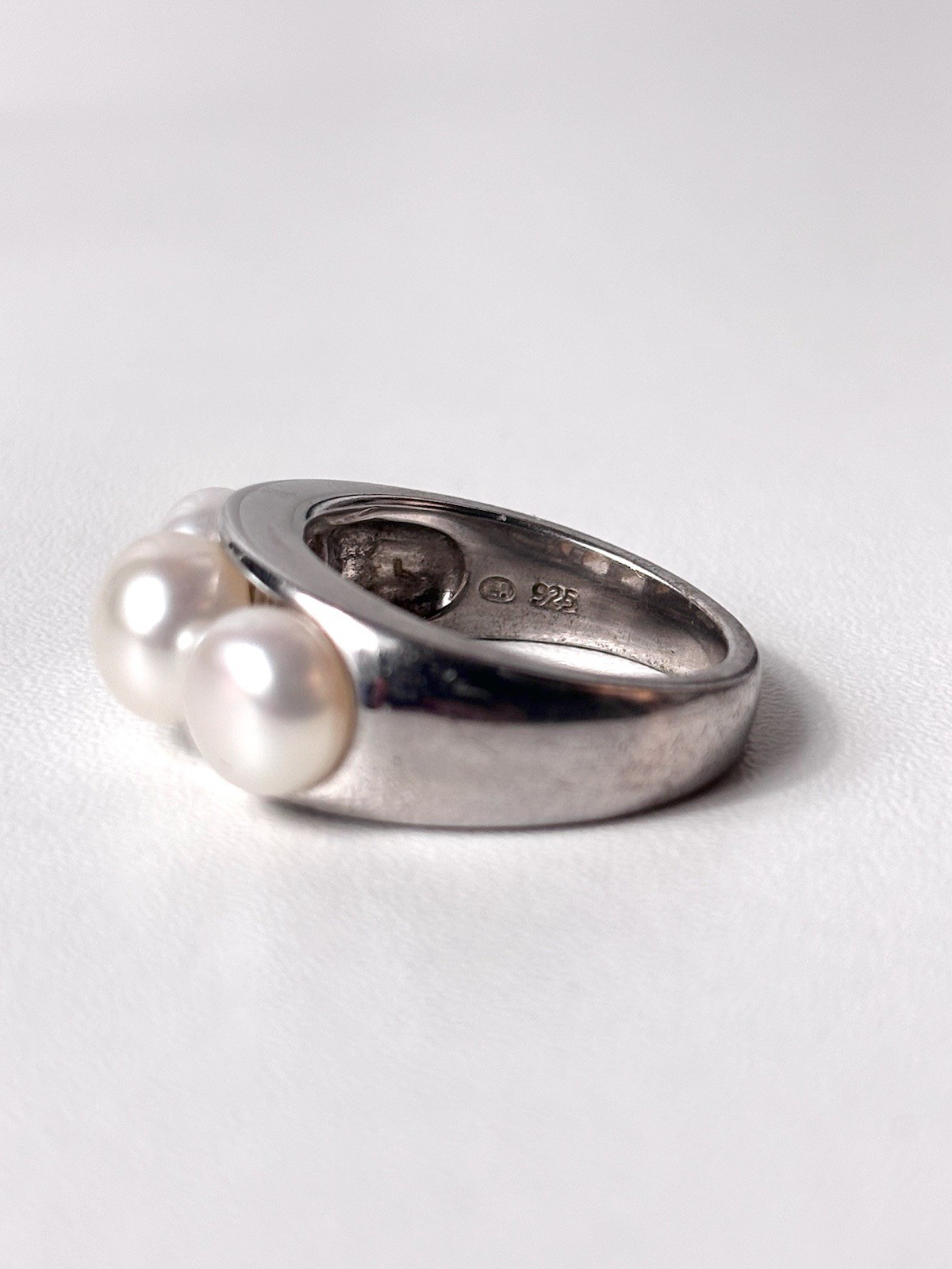 Vintage Triple Genuine Freshwater Pearls 925 Sterling Silver Ring, Size 6