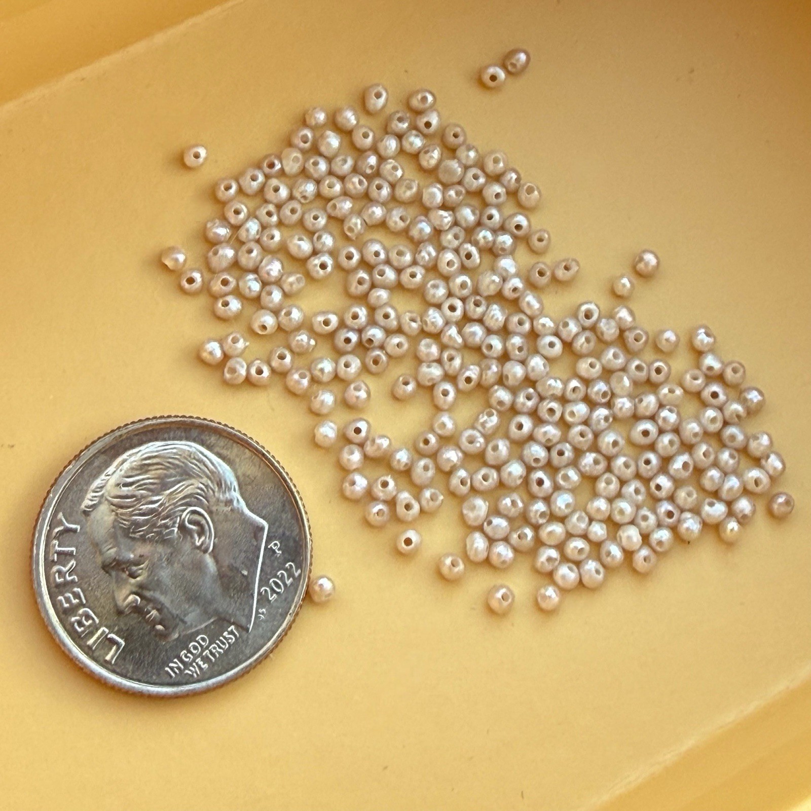10PC FULLY DRILLED SEED PEARLS LOOSE 1.2MM TO 1.7MM HARD TO FIND GOOD CONDITION