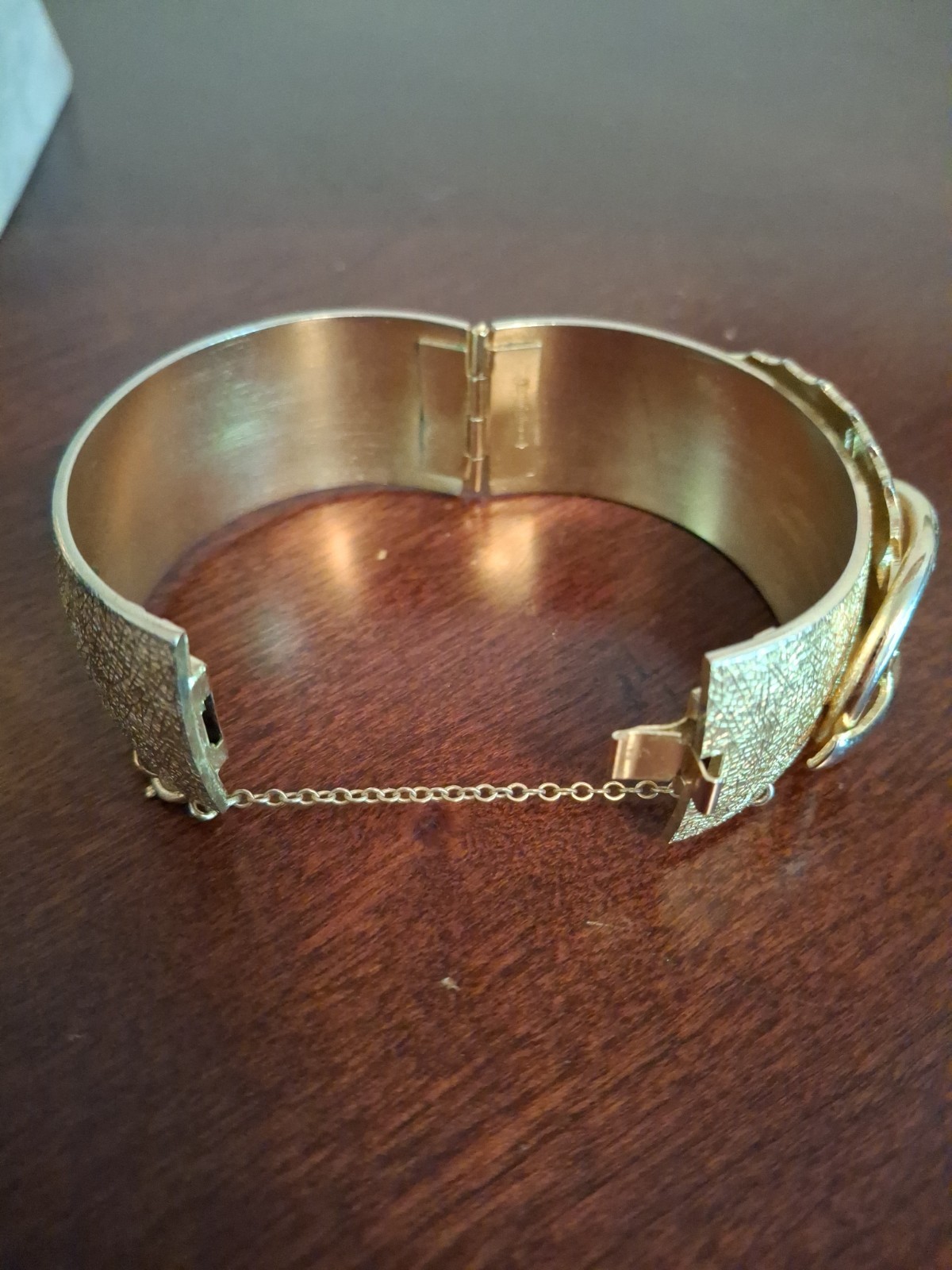 Vintage Rare Whiting & Davis Bracelet Gold Leaf Design With Safety Chain Size 7