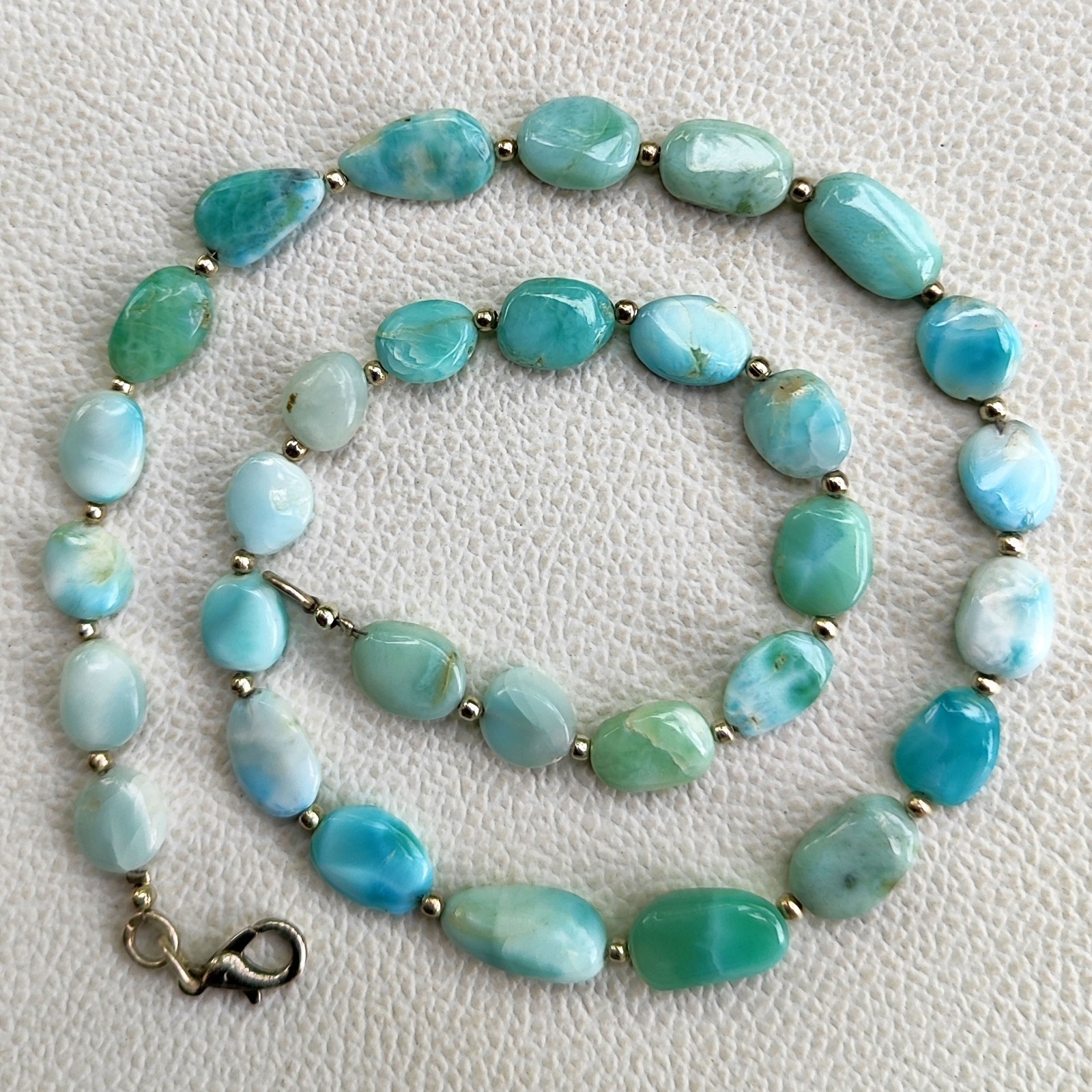 Natural Larimar Nugget Beads Necklace 9-13mm Smooth Dominican Gemstone 15.5″