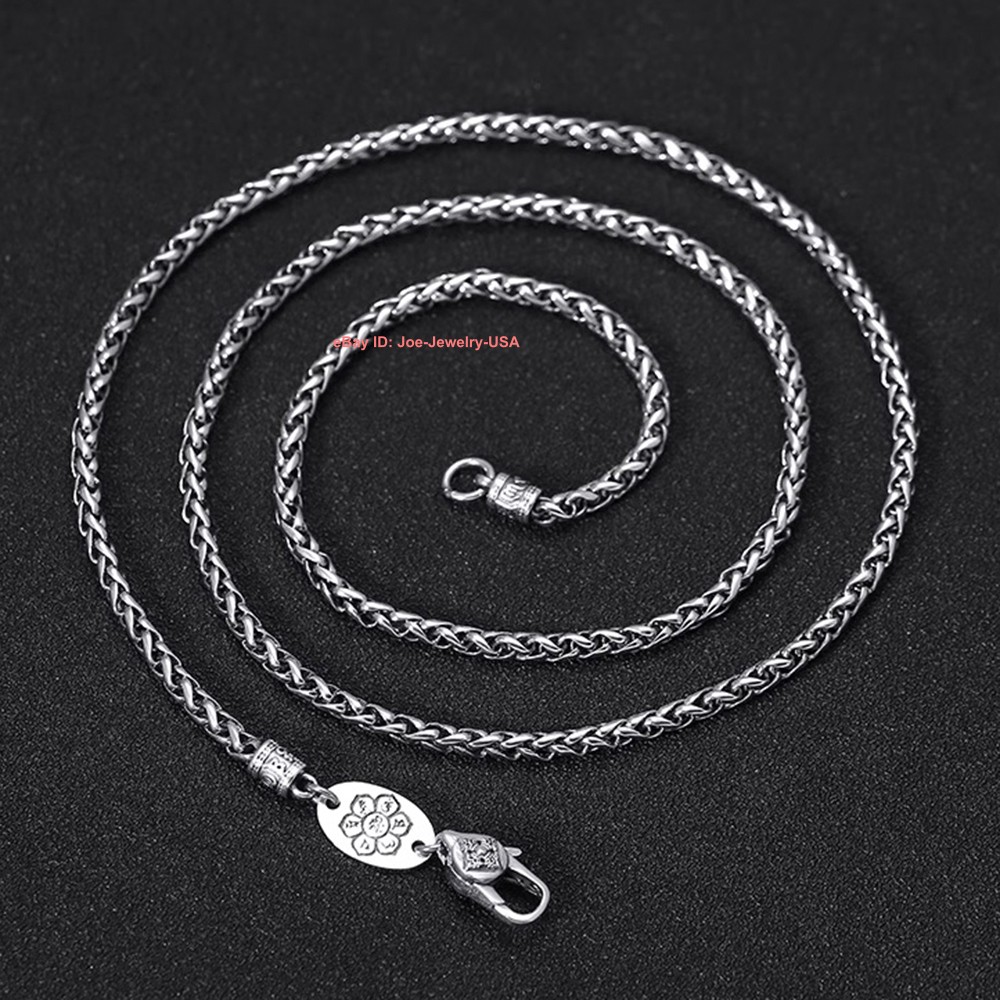 Real 925 Sterling Silver 3mm Wheat Link Chain Men’s Necklace 19.7-29.5inch