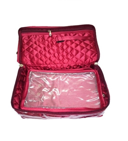 1 NECKLACE EARRING HALF SET 5 POUCHES TRAVEL CASE STORAGE BAG JEWELRY BOX MAROON