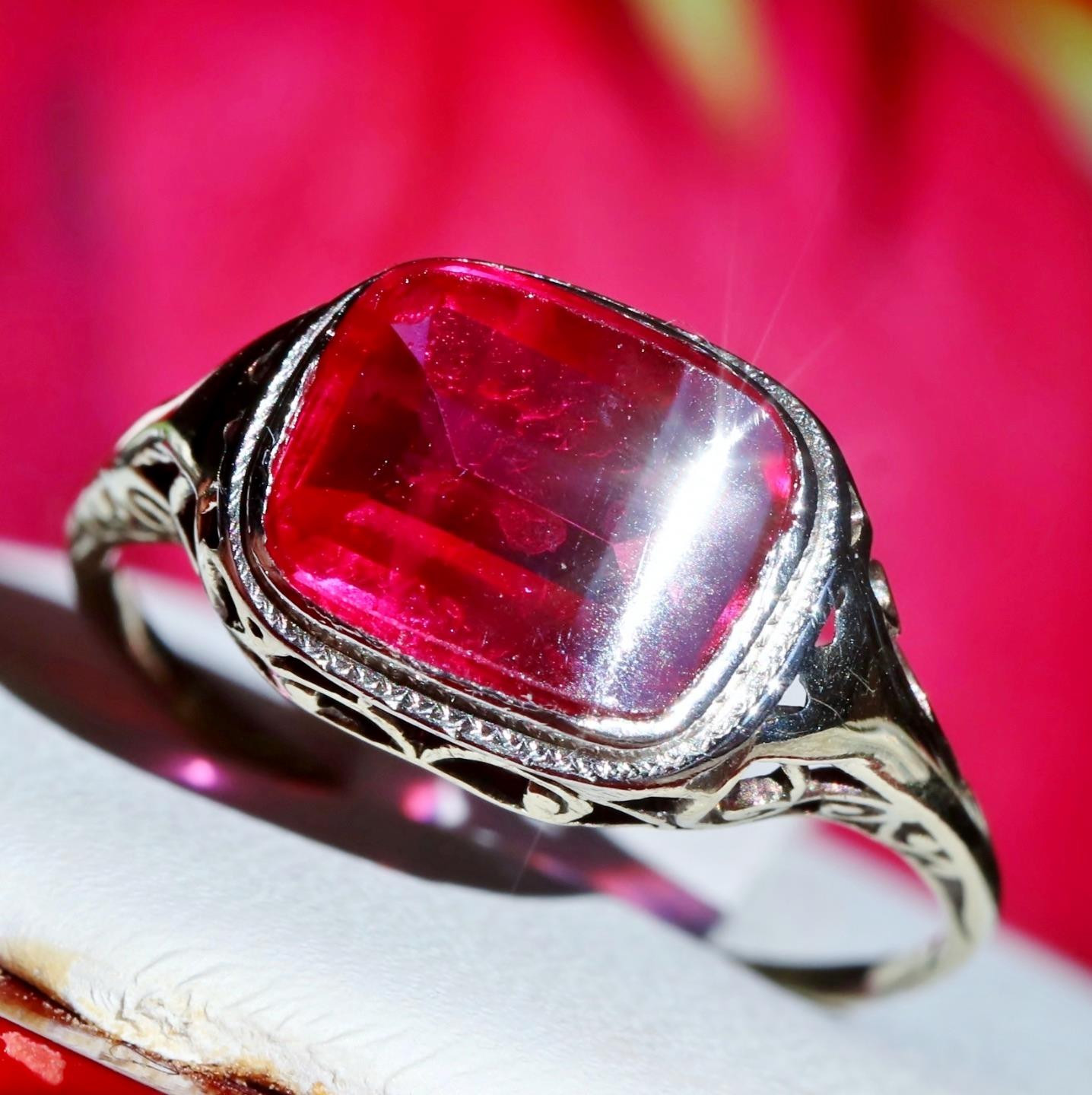 14k white gold ring 2.70ct lab created ruby solitaire size 7 antique 2.00g N3629