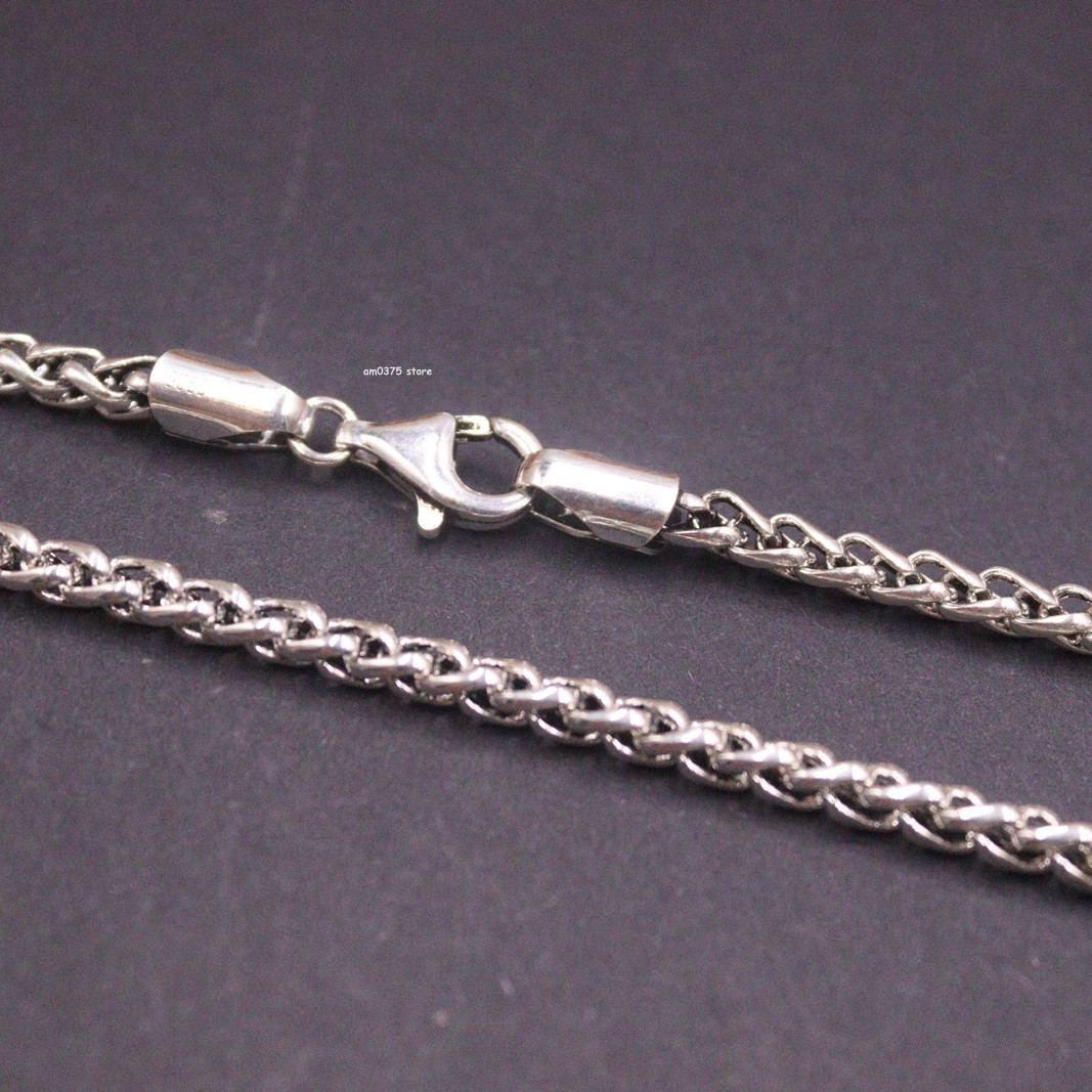 Real S925 Sterling Silver Chain Men’s 4mm Round Wheat Link Necklace 25.6inch