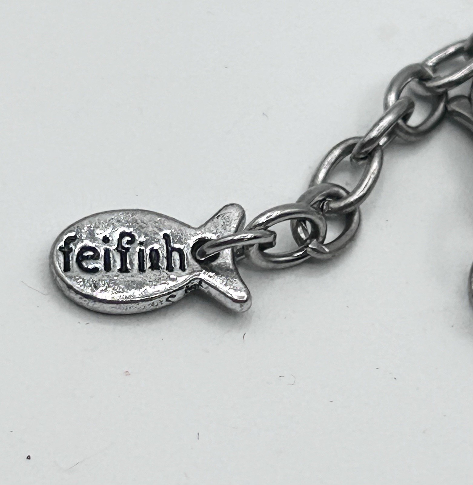 Vintage Feifish Brand Segmented Fish Necklace Silvertone 7″-9″ Adjustable