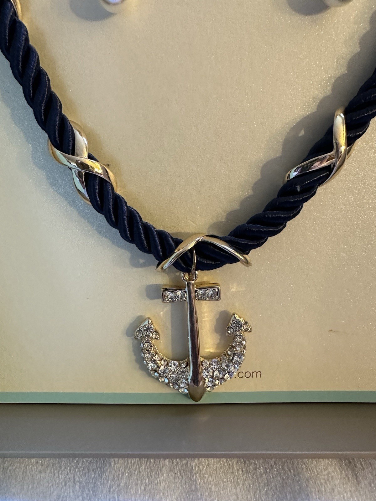 Lovita Jewelry Set Necklace Earrings Nautical Anchor Blue Rope Crystal Pearl