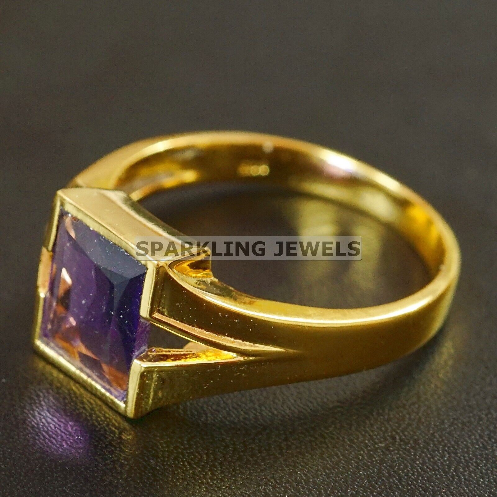 Calibrated Amethyst Baguette Cut With 14k Solid Gold Ring For Men #B484
