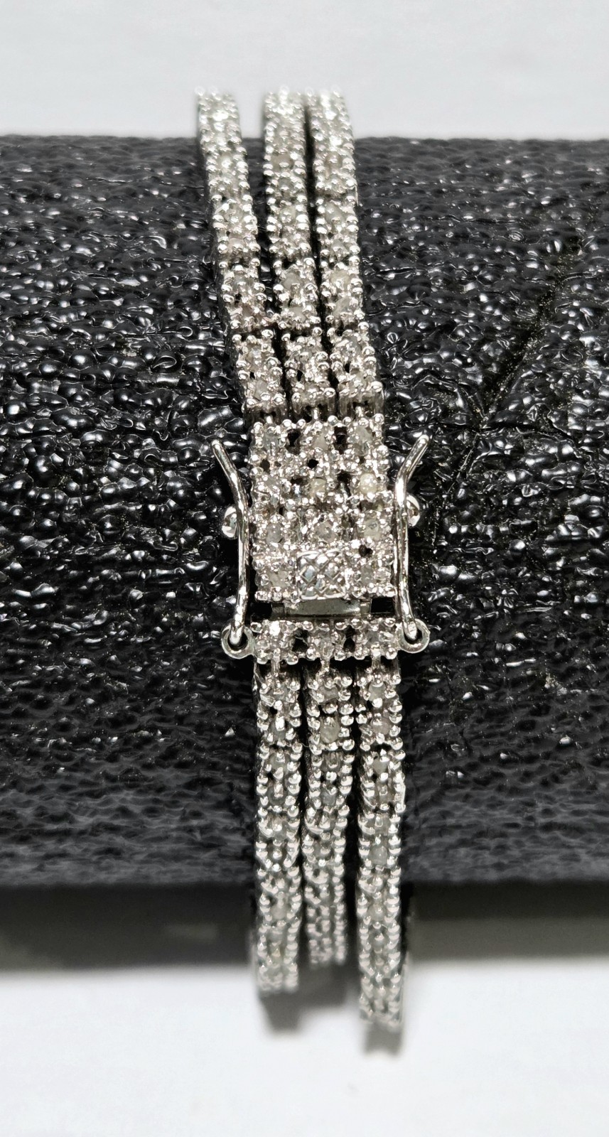 Signed FED 925 Sterling Silver 3-Row Tennis Bracelet CZ Triple Strand 7.5″