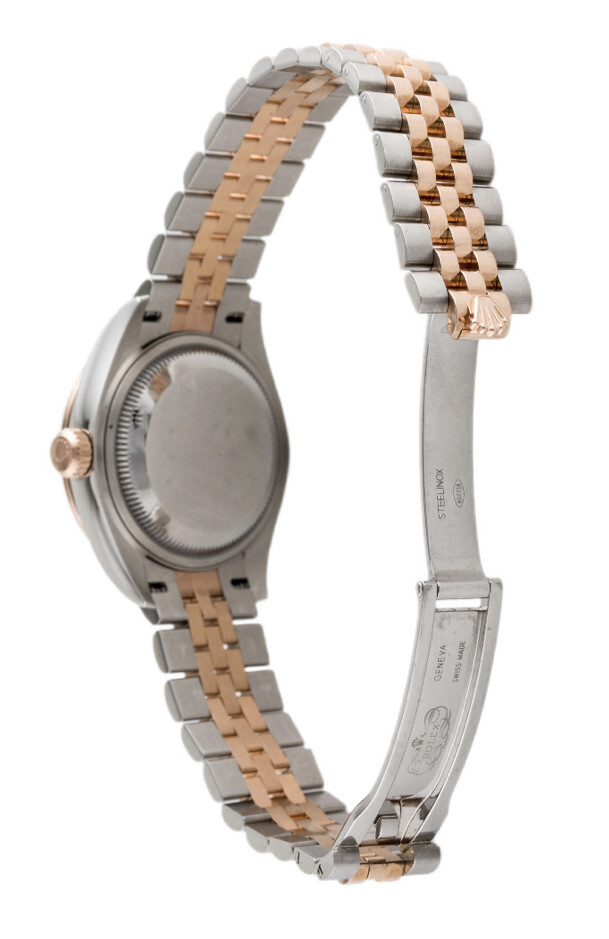 Rolex Lady Datejust 28: Steel&Rose Band, Chocolate Dial, 46 Diamond Bezel