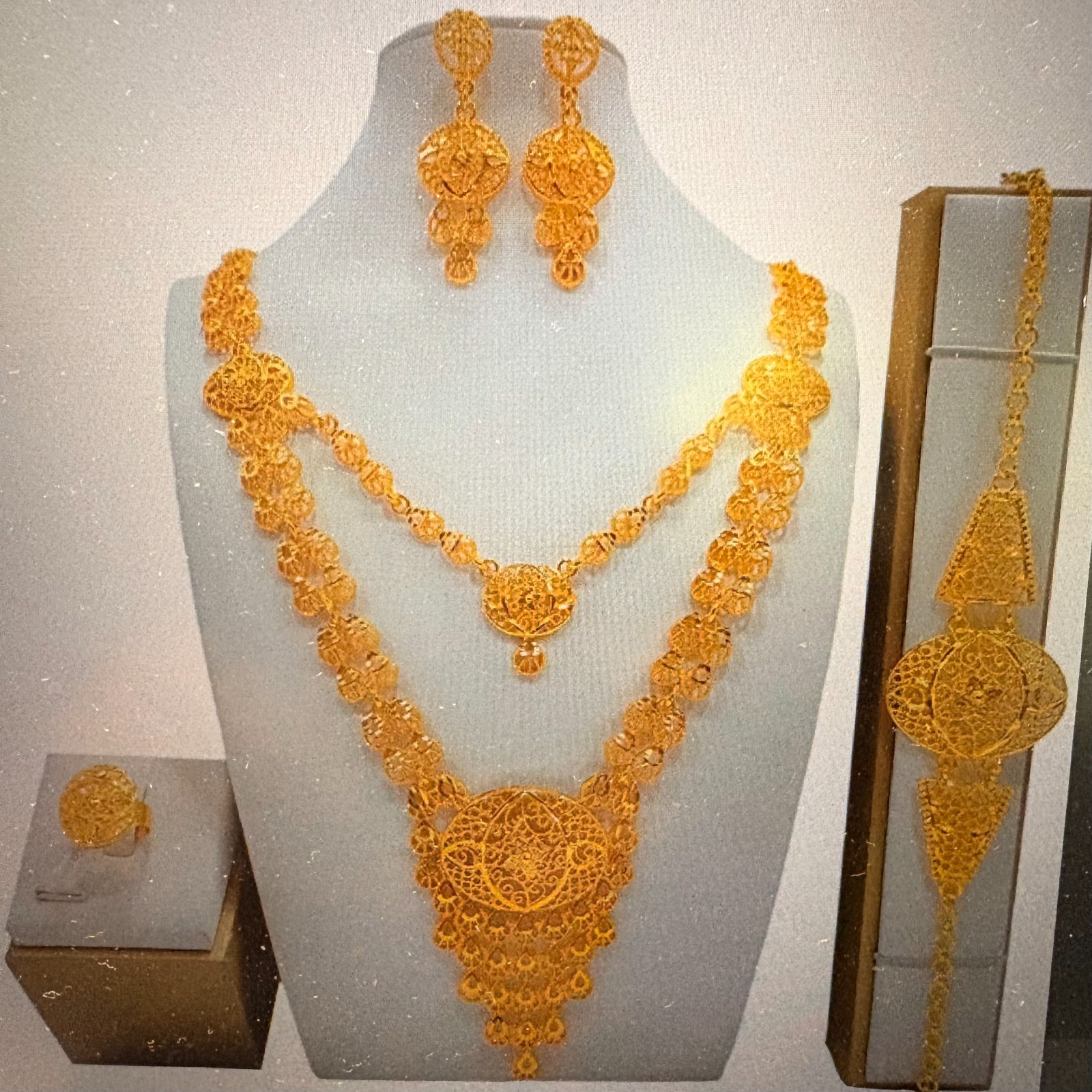 24K Gold Color Plated Necklace Earrings Fashion Fine Jewelry Sets for Women