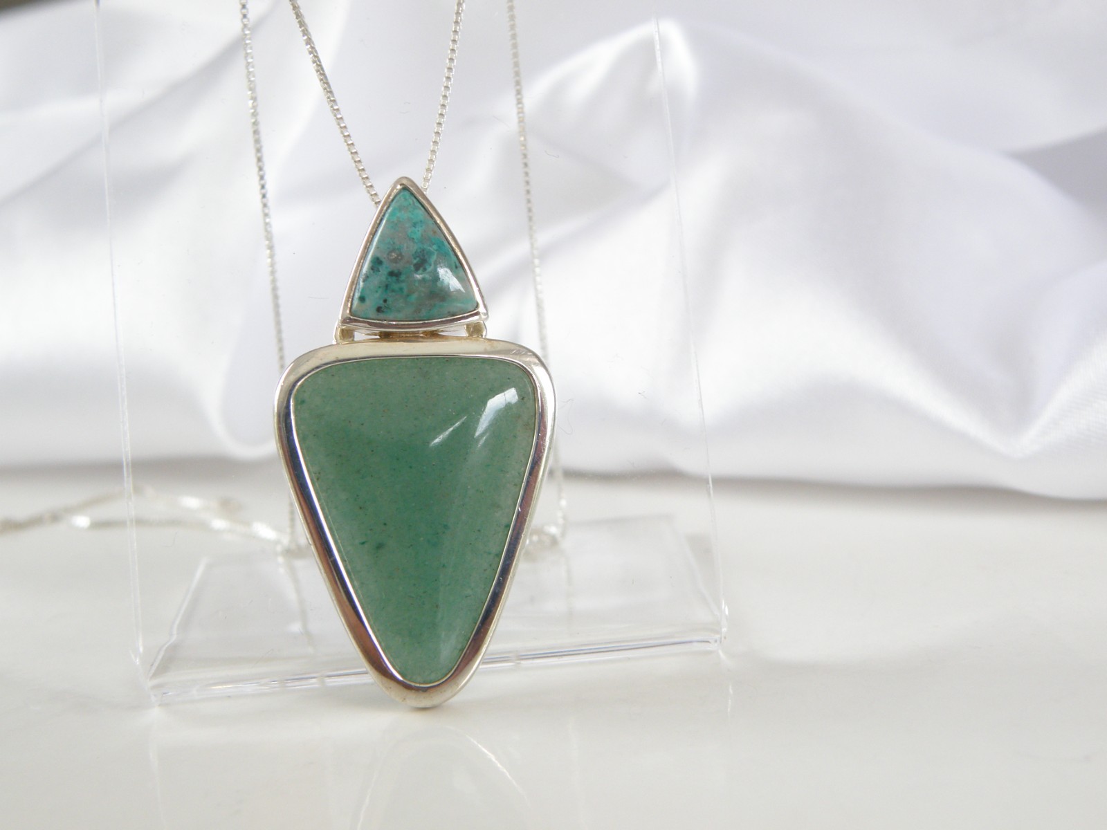 Vintage Sterling Silver 925 Aventurine Modern Slide Pendant Necklace