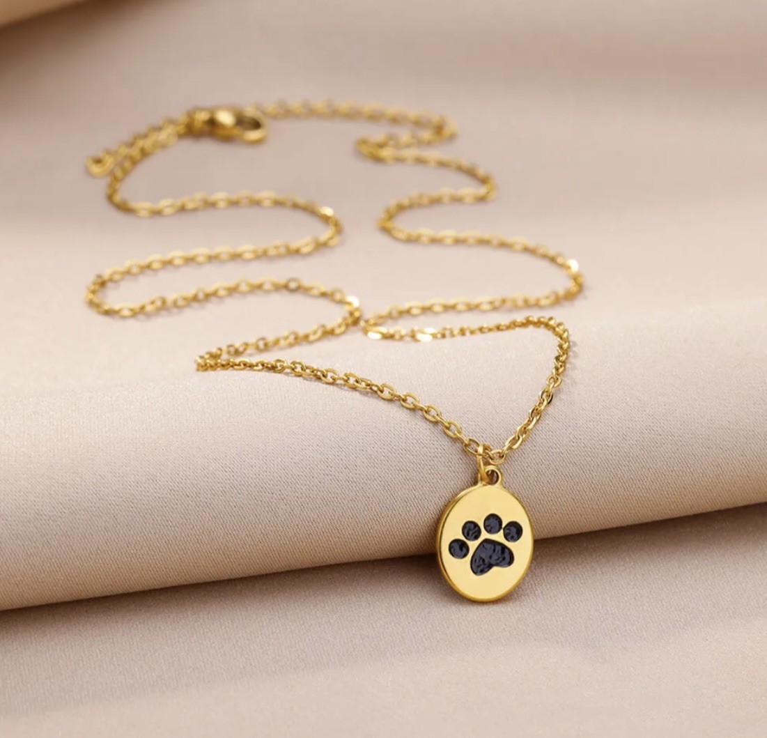 Gold Plated Pendant Animal Paw Print Necklace Engraved Pet Dog/Cat Jewelry Gift