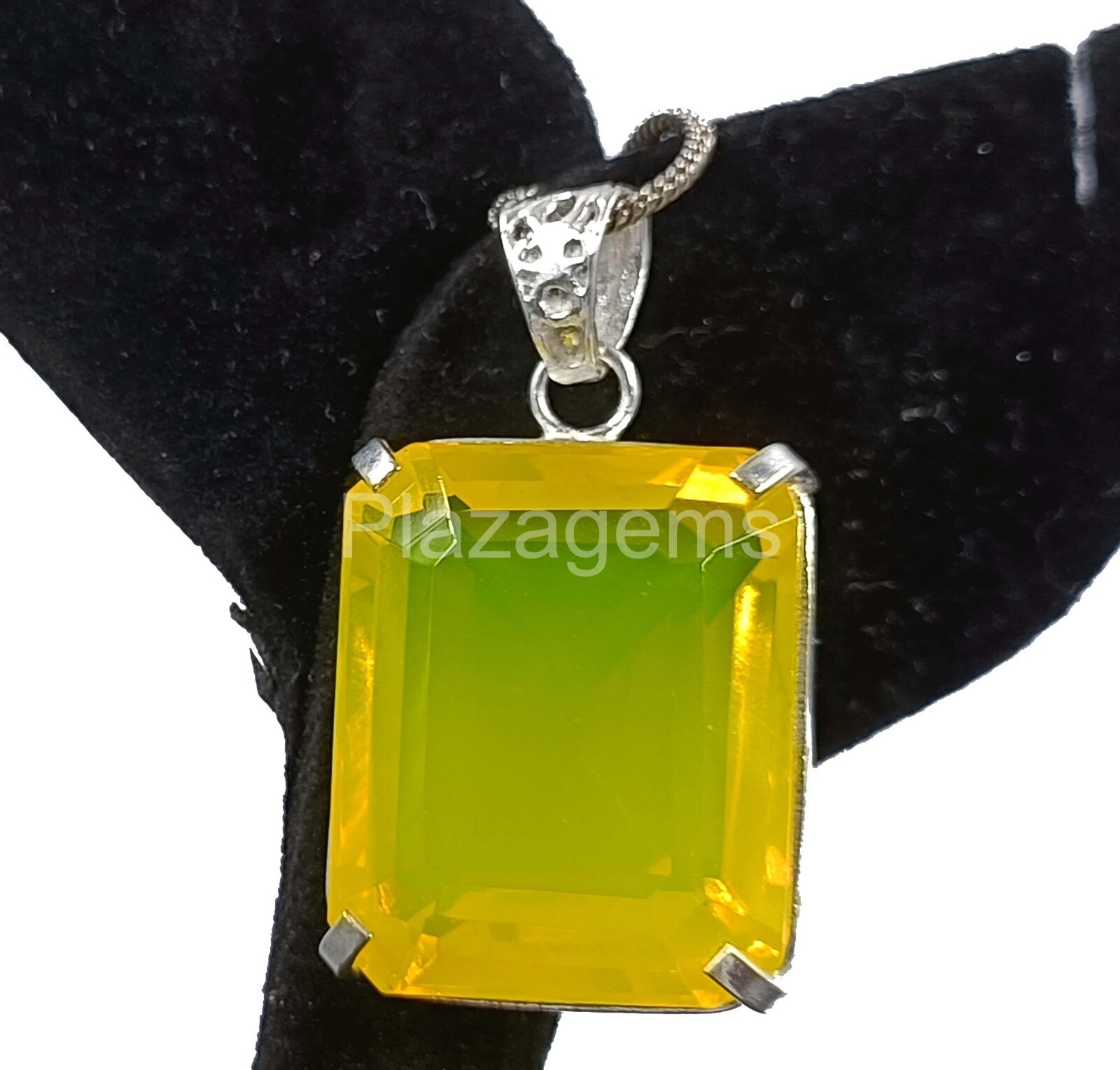 NATURAL 101.60 CT EMERALD 925 STERLING SILVER YELLOW OPAL PENDANT FREE CHAIN 4HK