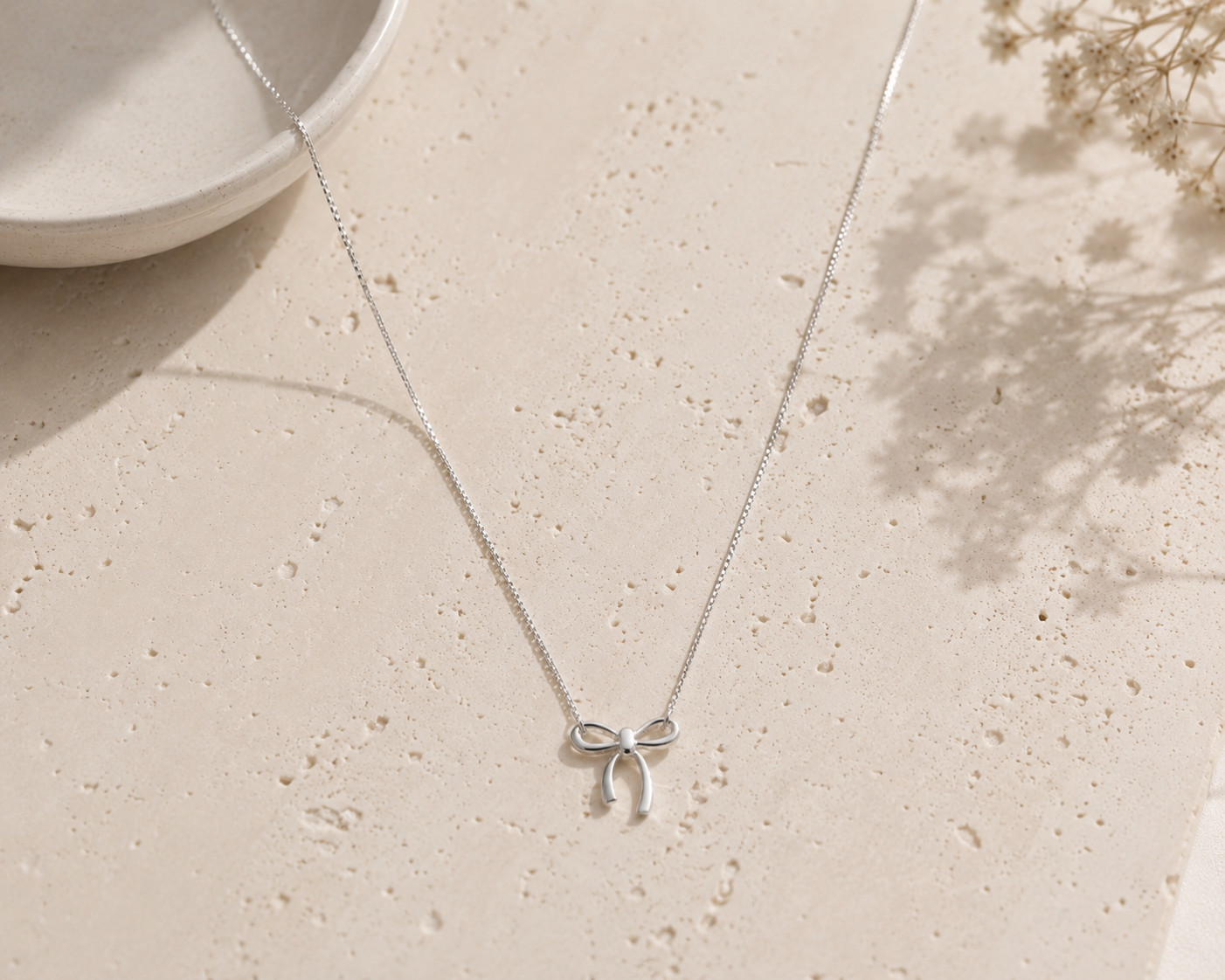 925 Sterling Silver Bow Necklace Adjustable 16-18” Minimalist Gift for Women