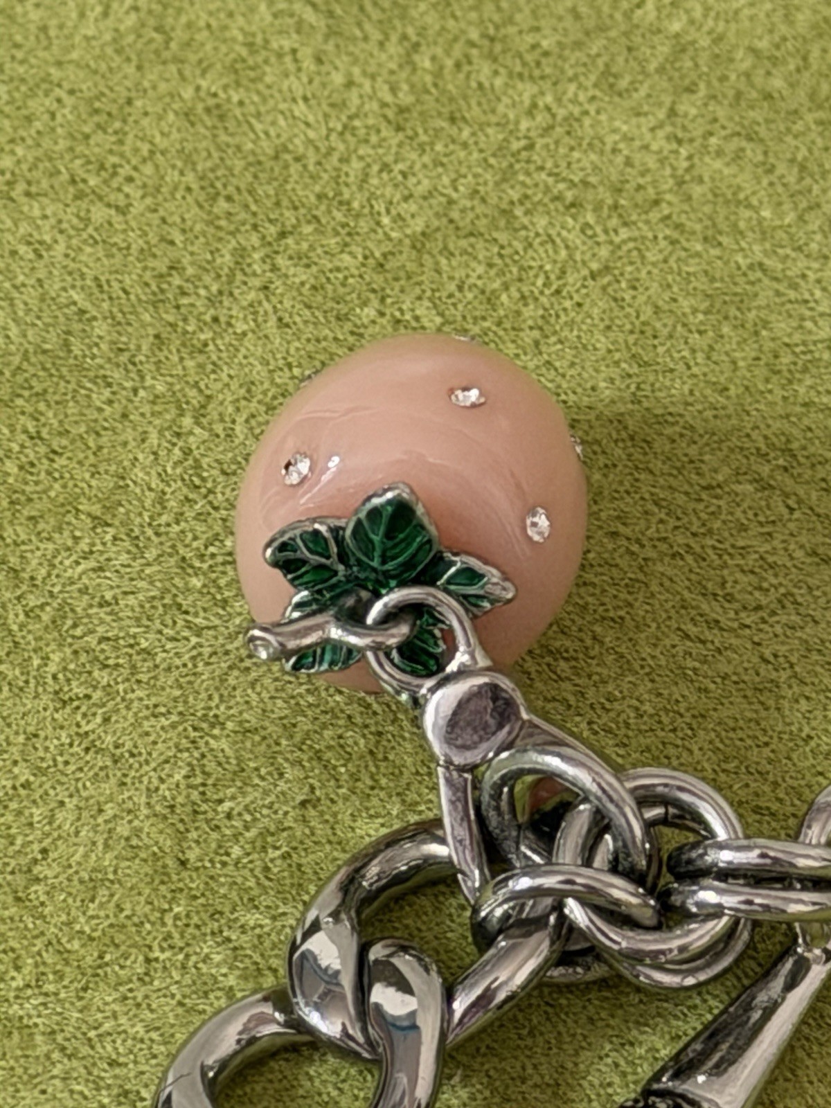 Juicy Couture Signed Silver/Pink Curb Link Charm Bracelet Toggle Crystal Enamel