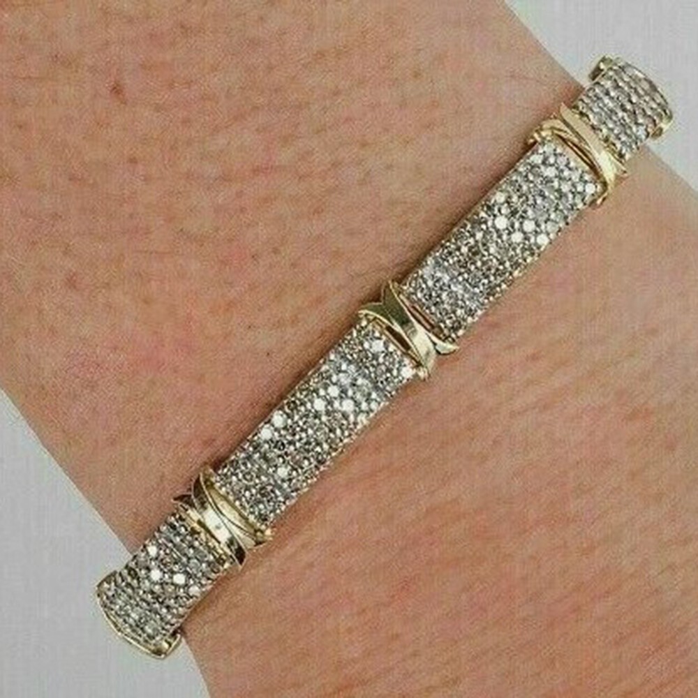 Lab Grown Diamond Men Statement Tennis Bracelet 9Ct 14k Yellow Gold Vermeil Gift