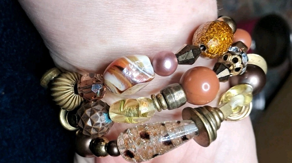 Choker/bracelet Twist Natural Stone, Glass Beads, Brass 18″