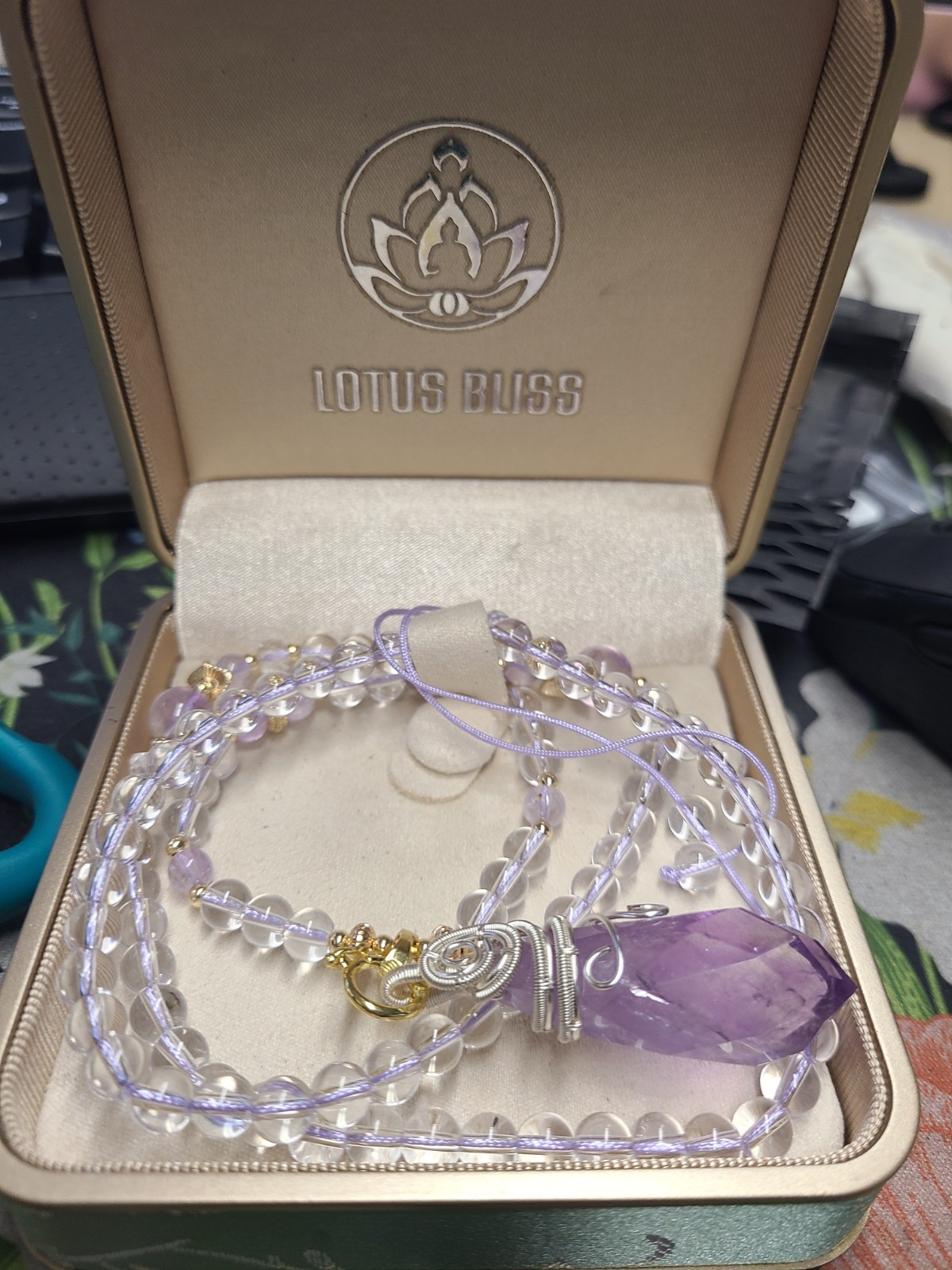 Lotus Bliss Beaded Amethyst Crystal Necklace