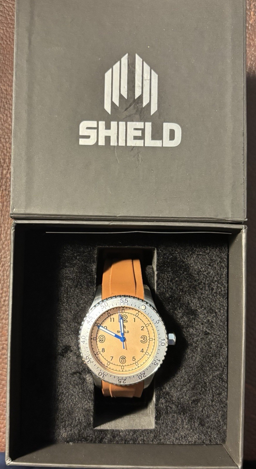 SHIELD Analog Japan Movement 200m Beige Dial Brown Silicone Strap w/Box