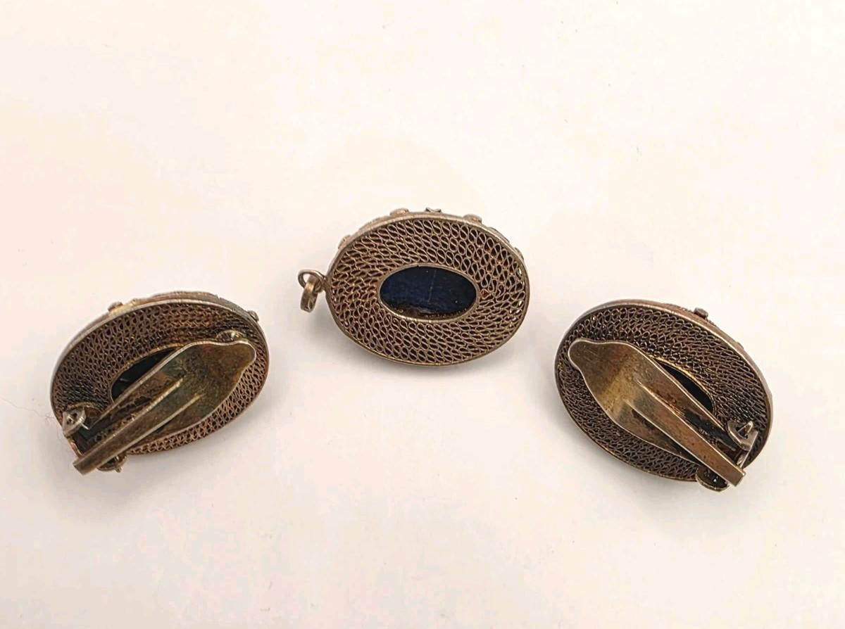 Vintage Chinese Export Married Lapis W/Multicolor Floral Enamel Set – READ